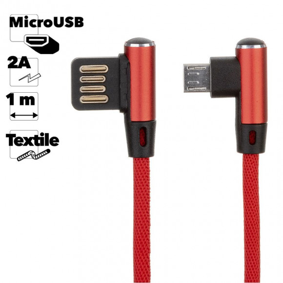 USB кабель "LP" MicroUSB оплетка Т-порт, 1м. (красный, европакет)